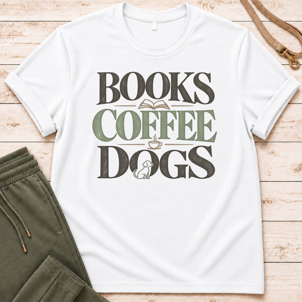 Books Coffee Dogs T-Shirt